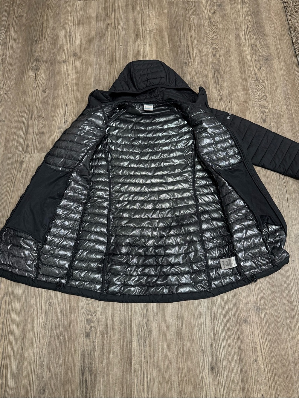 Columbia Womens Black White Out Mid Omni Heat Puffer Hooded Jacket  XL XK0679 - Picture 4 of 8